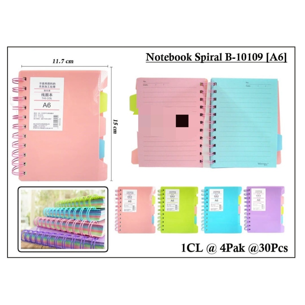 

buku ring kawat a6 divider isi 100 pastel kode 10109 atau kancing 10100 warna pastel adam wengu