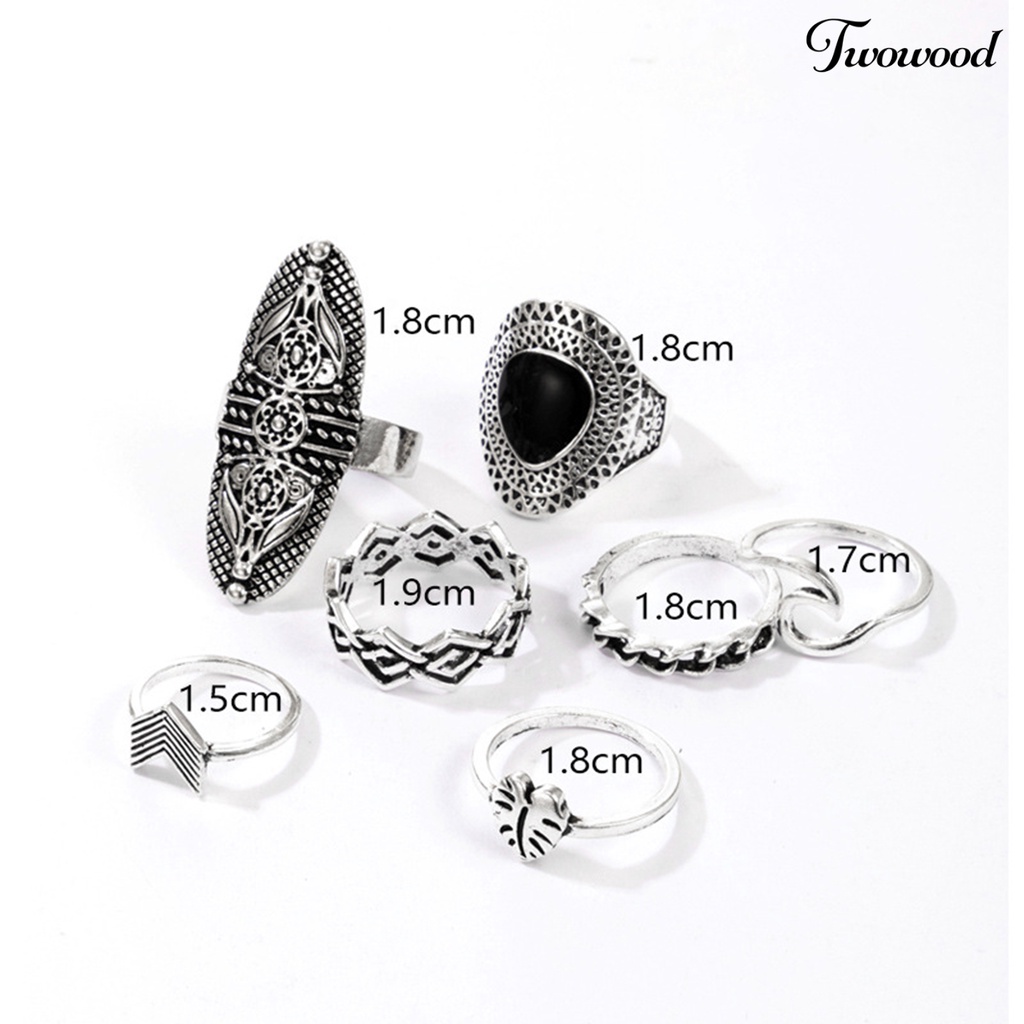 Set 7 Pcs Perhiasan Cincin Wanita Gaya Bohemian Anti Tarnish Geometric Aksen Permata Imitasi Untuk Pesta