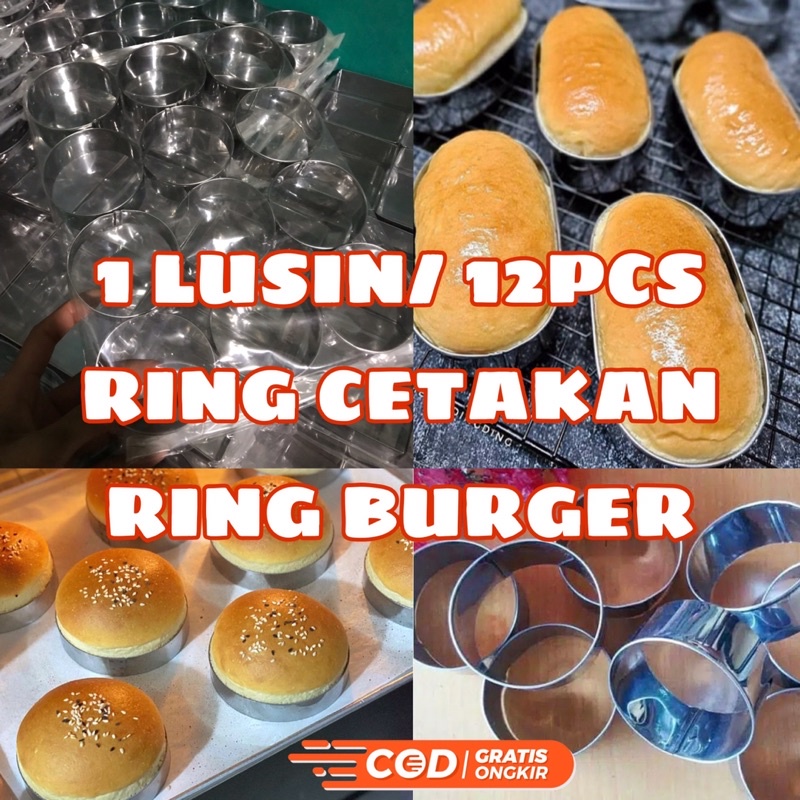 12 Pcs Cetakan Ring Roti Burger Bulat Oval Ring Cetakan Roti Burger Hotdog Lusinan Murah Stainless S