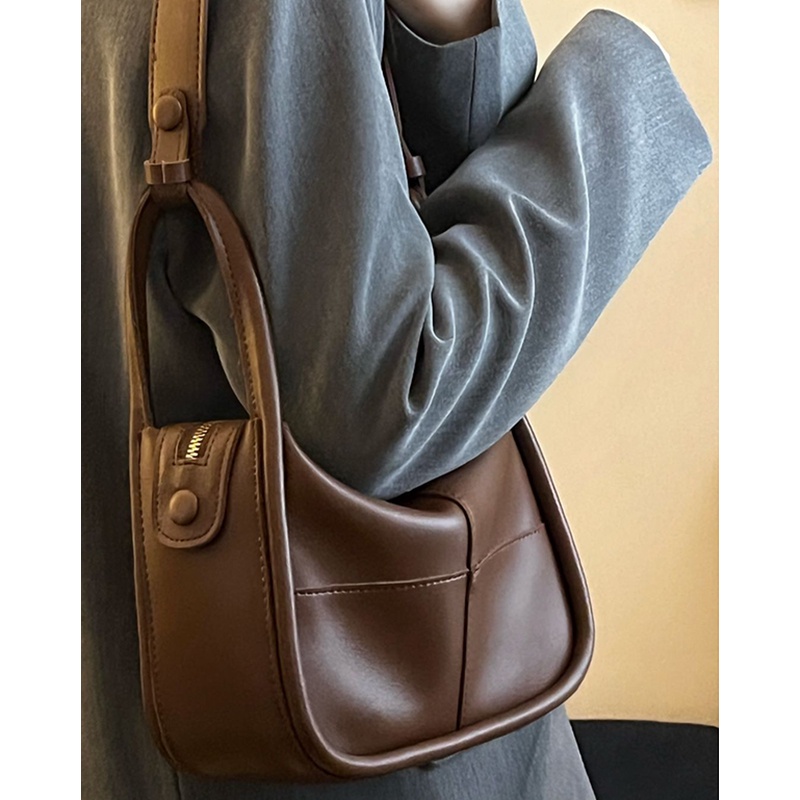 Suhao Retro Tas Ketiak Wanita Musim Panas 2022 Baru Fashion Trendi Portabel Tas Keranjang Sayuran All-Match Messenger Bag Bucket Bag