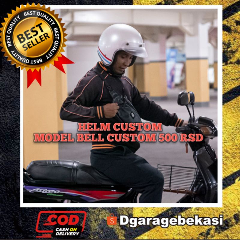 HELM HALF FACE MOTIF BELL CUSTOM 500 RSD cocok untuk Vespa motor Custom Japstyle Caferacer Retro vin