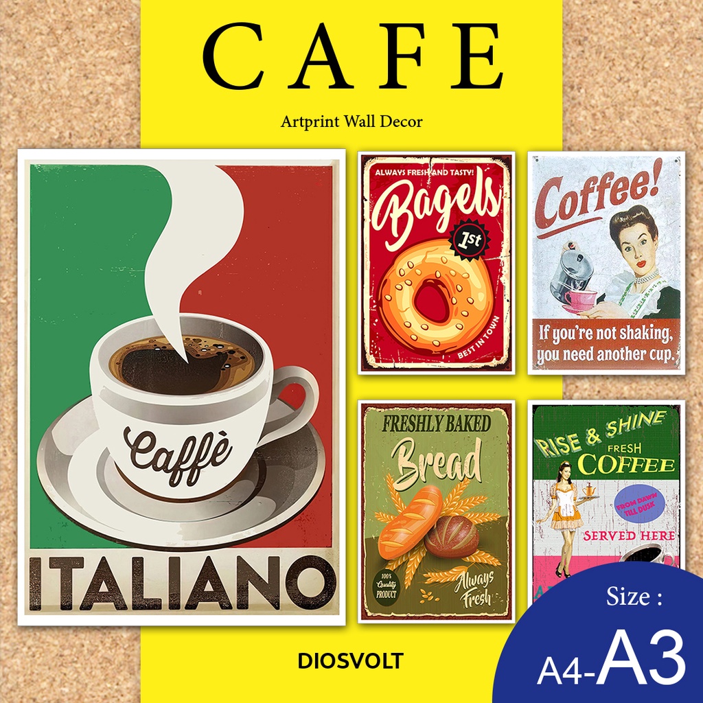 Cafe Vintage Poster Dinding Aesthetic Artprint Wall Decor Hiasan Cafe Minimalis
