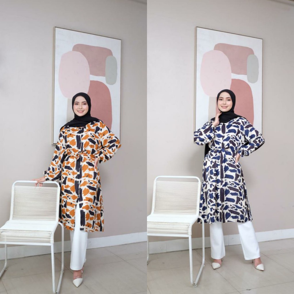 Baju Atasan Heryta Long Tunik Fashion Wanita Dewasa Import Jumbo Korean Style Muslim Bahan Rayon Vis