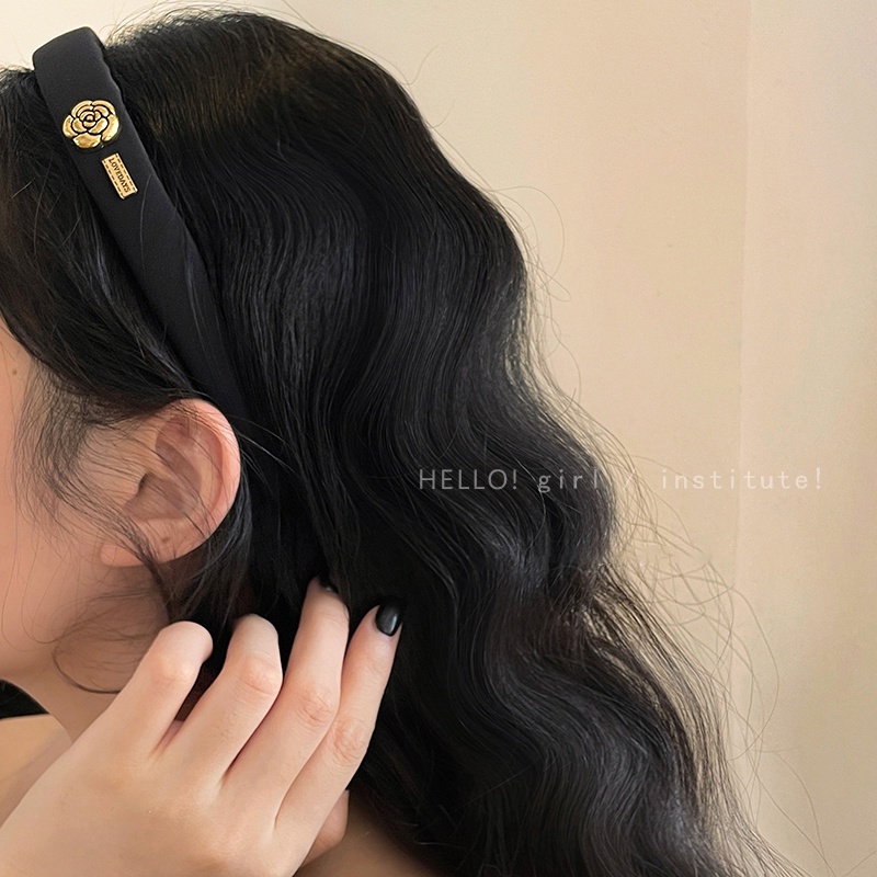 Headbands Camellia Warna Hitam Putih Untuk Aksesoris Rambut Wanita