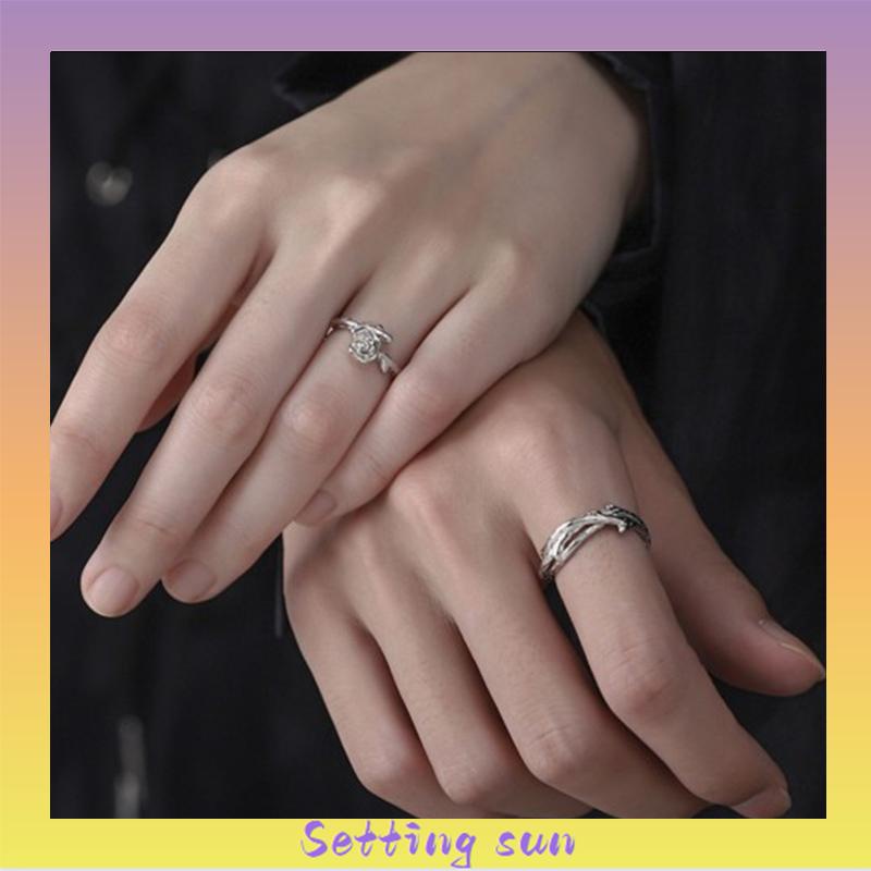 2Pcs/Set Cincin Wanita Mawar Korea Fashion Sederhana Adjustable Cincin Perhiasan Fashion TN