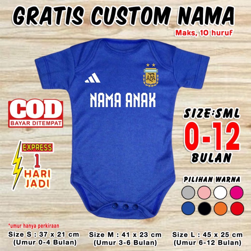 Baju Bola Bayi ARGENTINA GRATIS CUSTOM NAMA Set Pakaian Anak Jumper Baby Negara Piala Dunia World Cu