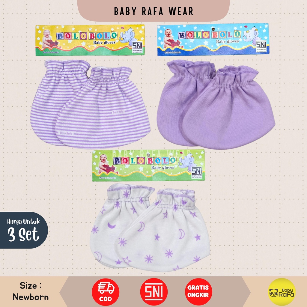 Serian Lilac - 3 pcs/set Sarung Tangan Bayi dan Kaos Kaki Bayi LILAC SERIES Merk SNI Bolo Bolo