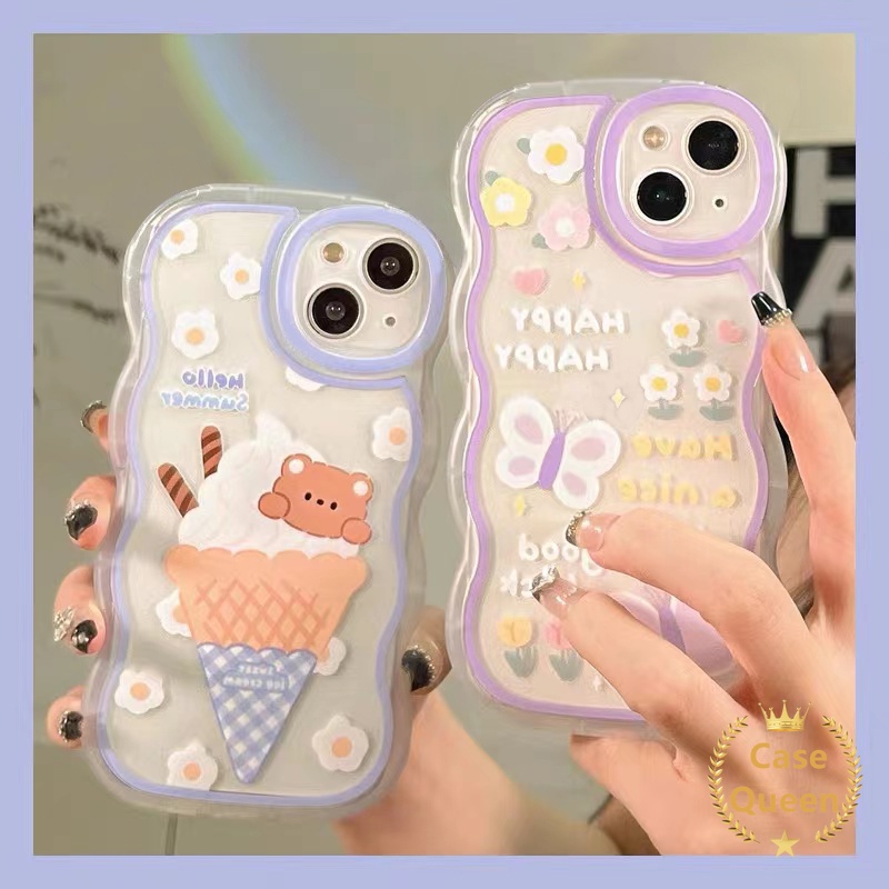 Kartun Es Krim Soft Case OPPO A17 A16 A54 A95 A96 A77s A52 A16s A17K A57 A74 A55 A7 A15 A16K A12 A1k A72 A5 A9 A53 A76 A3s A15s A5s Reno8 7 6 A12E Sarung Kupu Beruang Lucu