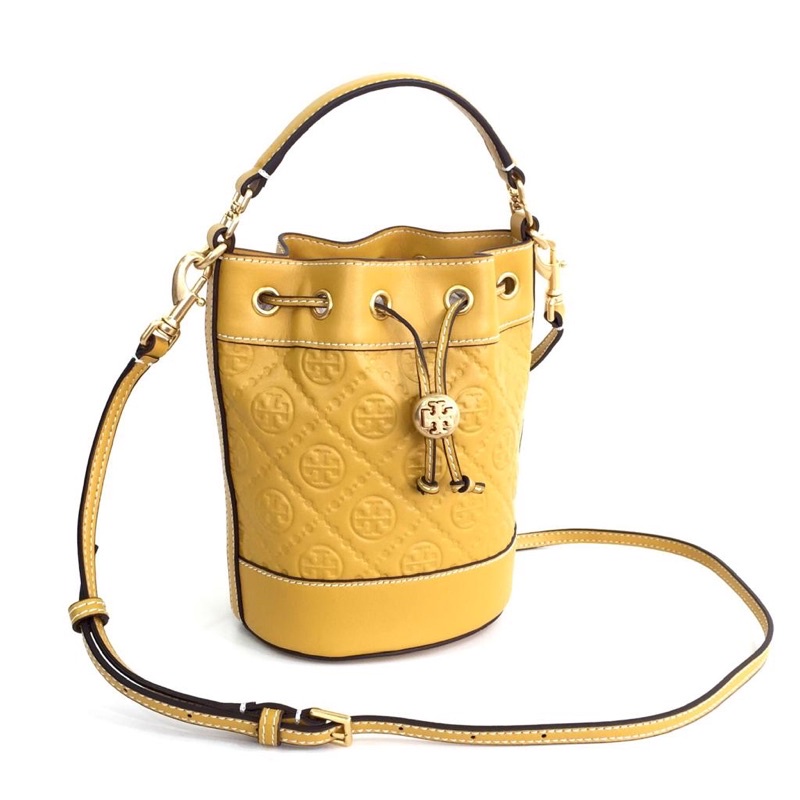 TB T Monogram Leather Mini Bucket Bag
