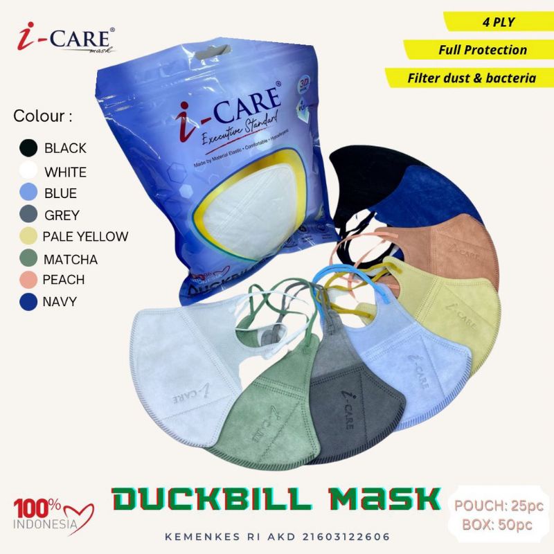 masker duckbill PREMIUM 4PLY EMBOSS ICARE isi 50PC ( DB Icare 5OPC BOX/pouch)