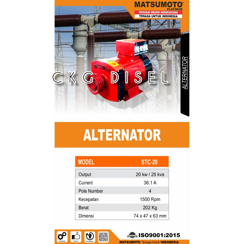 DINAMO ALTERNATOR FULL TEMBAGA MATSUMOTO 3 PHASE STC-20 KW