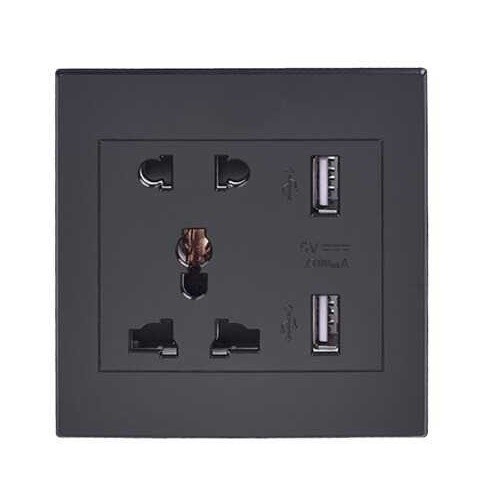 barokah gamis Taffware Stop Kontak Dinding Universal 2 Port USB 2.1A - Hitam