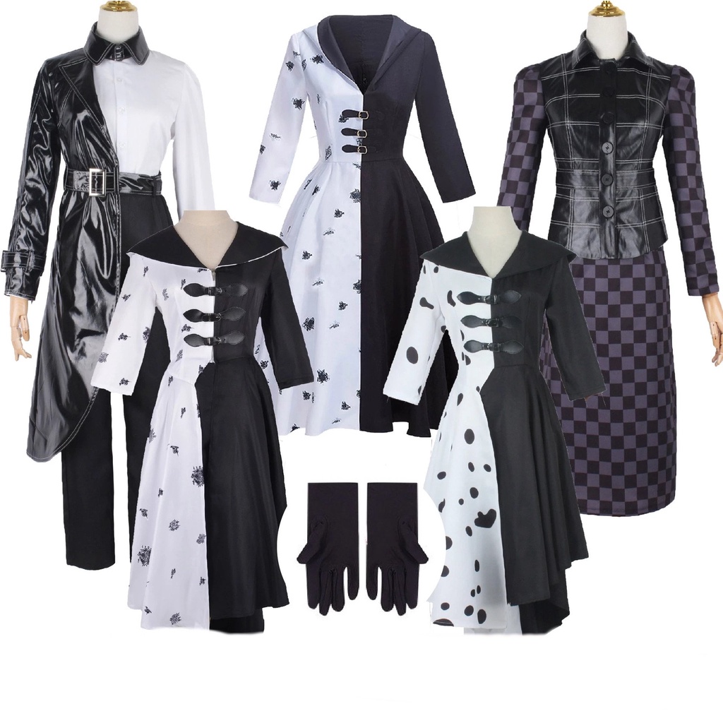 New Cruella De Vil Cosplay Costume Movie Super Villain Character Uniform Halloween Costume For Women