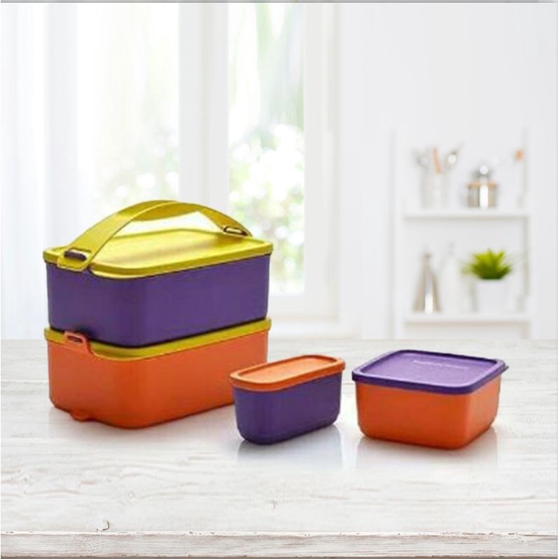 TUPPERWARE CLICK TO GO DEEP SET / RANTANG 2SUSUN UNGU OREN