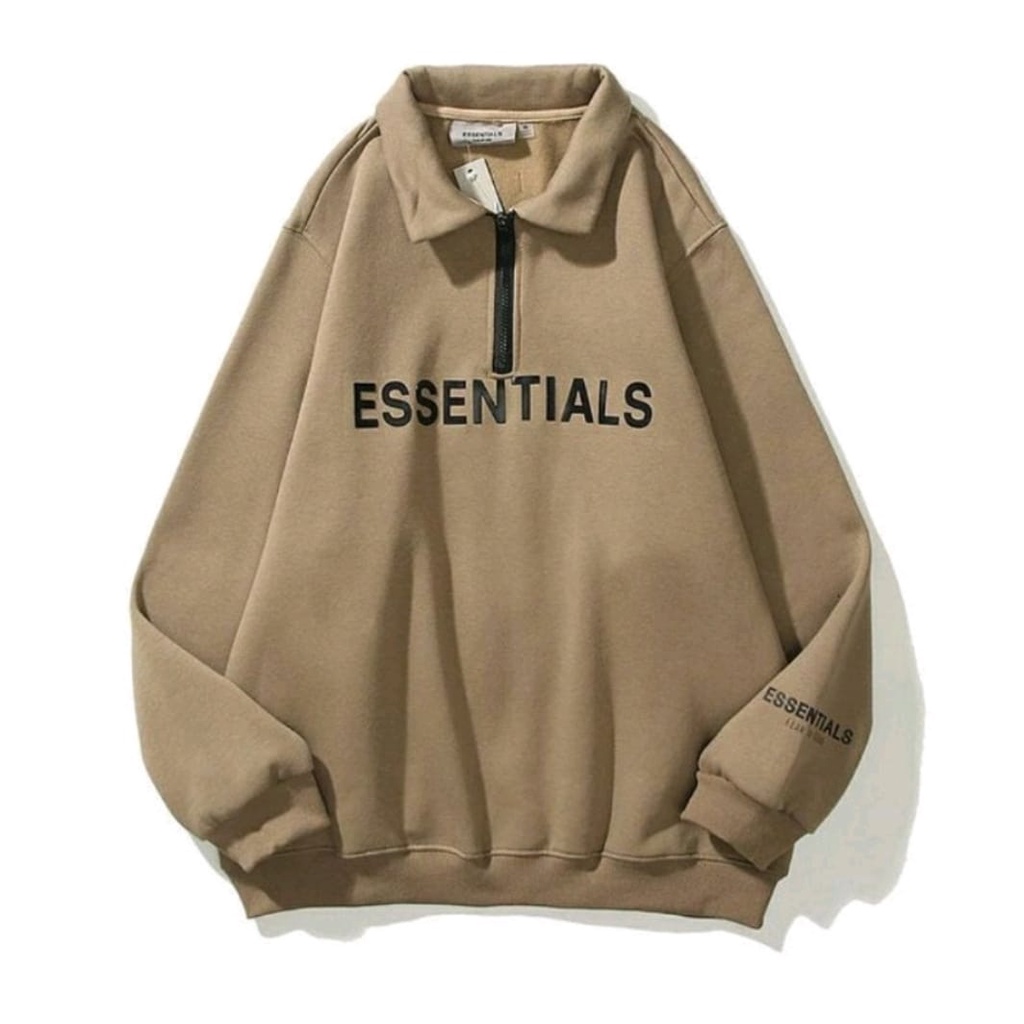 ESSENTIALS ZIPPER BASIC / THURLE NECK SWEATSHIRT / CREWNECK DISTRO PRIA WANITA SIZE M L XL