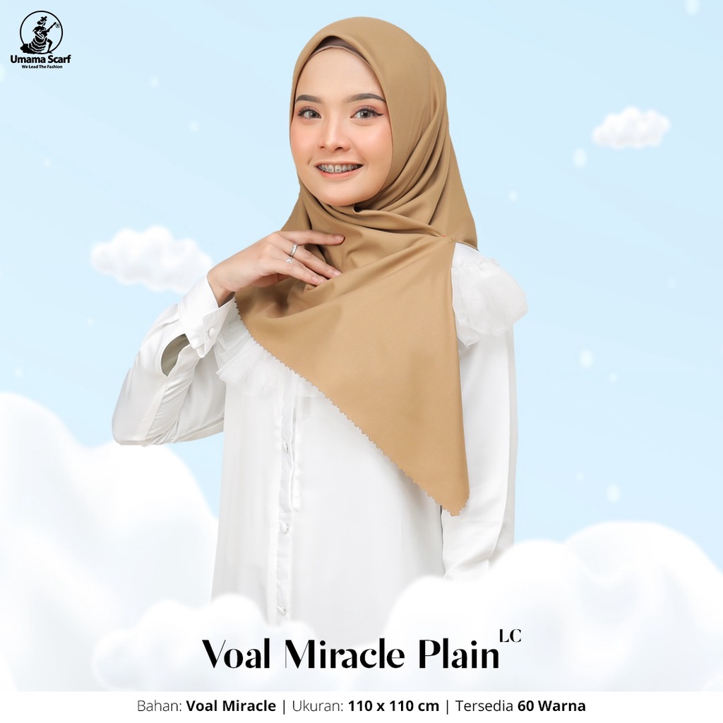 [PILIH WARNA] Umama Hijab Segi Empat Miracle Plain Polos Bordir Timbul Logo