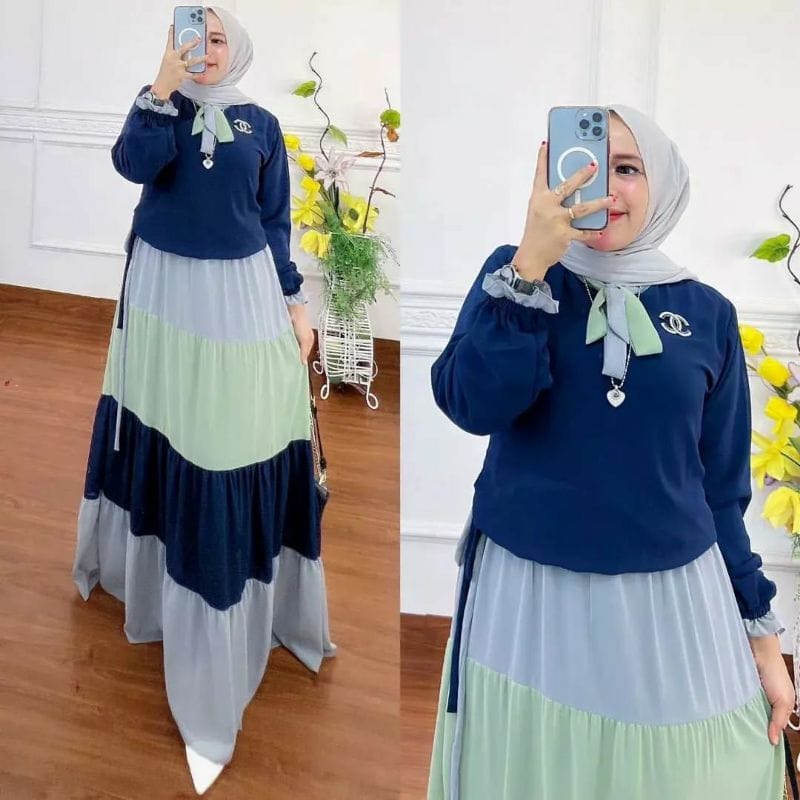 Baju Wanita Gamis Kekinian Tiara Dress Ceruty Babydoll Full Furing Gamis Pesta Mewah Elegan Fashion Muslim Long Dress Jumbo