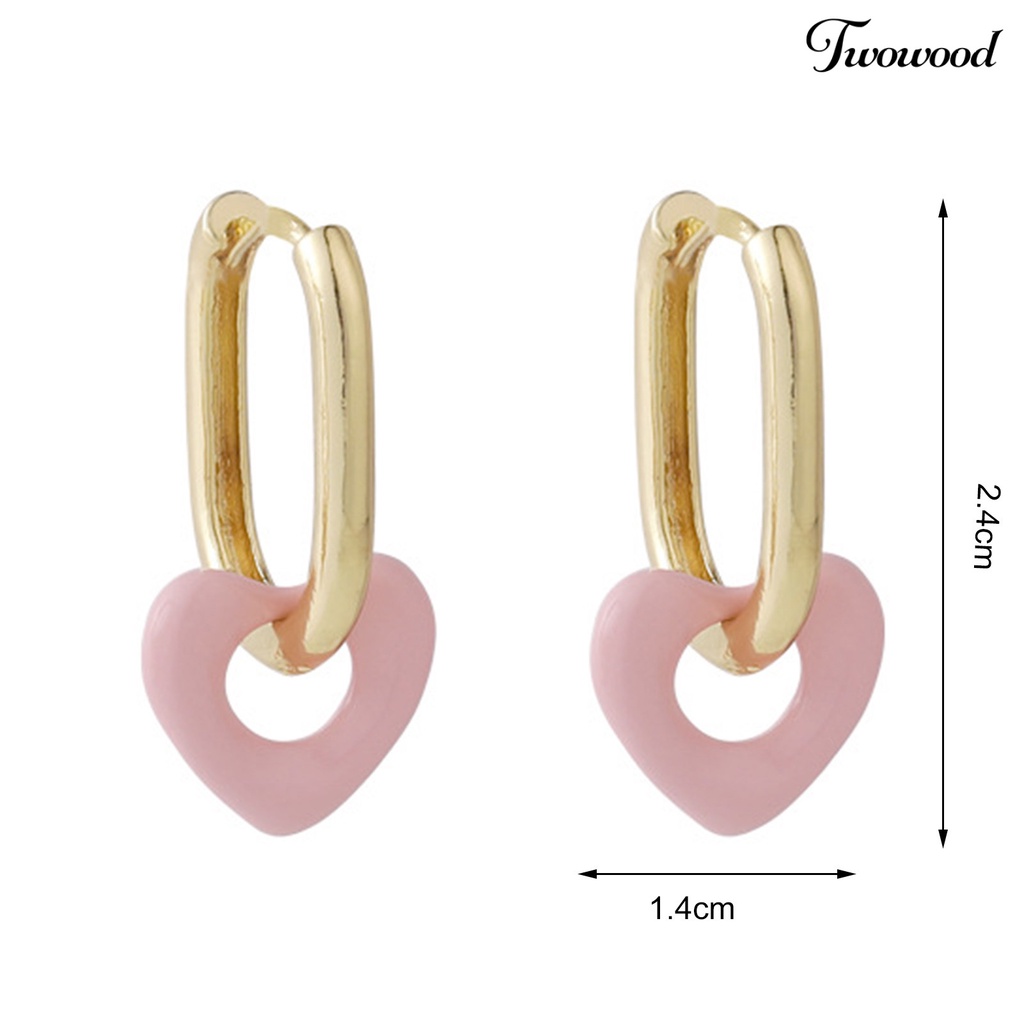 1 Pasang Anting Bentuk Hati Warna Permen Bahan Alloy Gaya Korea Untuk Prom