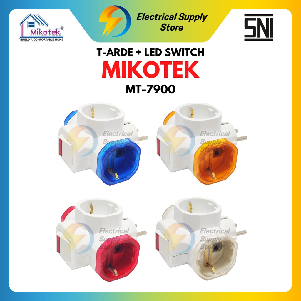 STEKER T-ARDE + SWITCH MIKOTEK MT-7900 | 6A 250V | SNI | WARNA WARNI | TAHAN PANAS