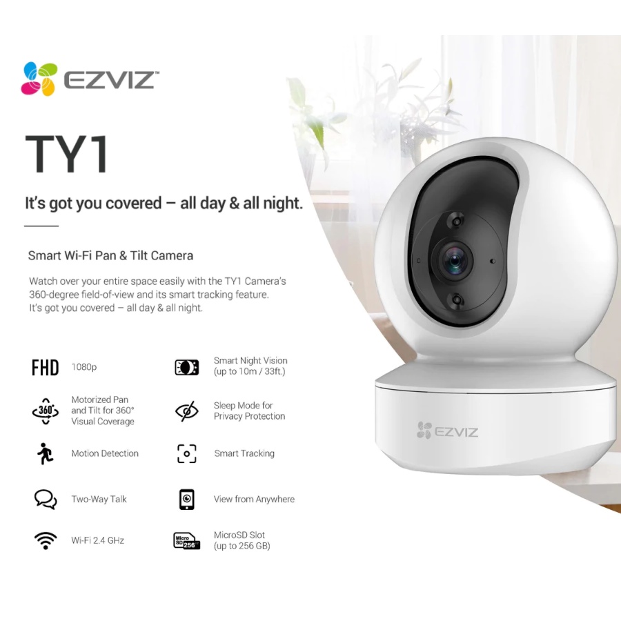 EZVIZ TY1 2MP Smart IP Camera Indoor CCTV Camera Wifi Full HD 1080p 360 Resmi Original Not C6N