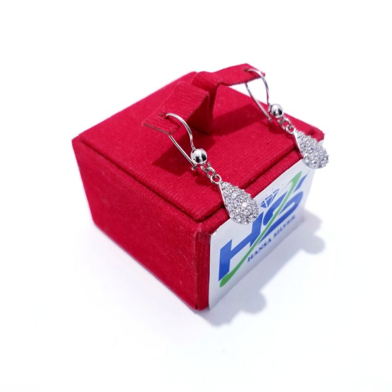 Anting Perak Asli Silver 925 Lapis Emas Putih Model Agogo Oval - Anting Wanita Anti Karat