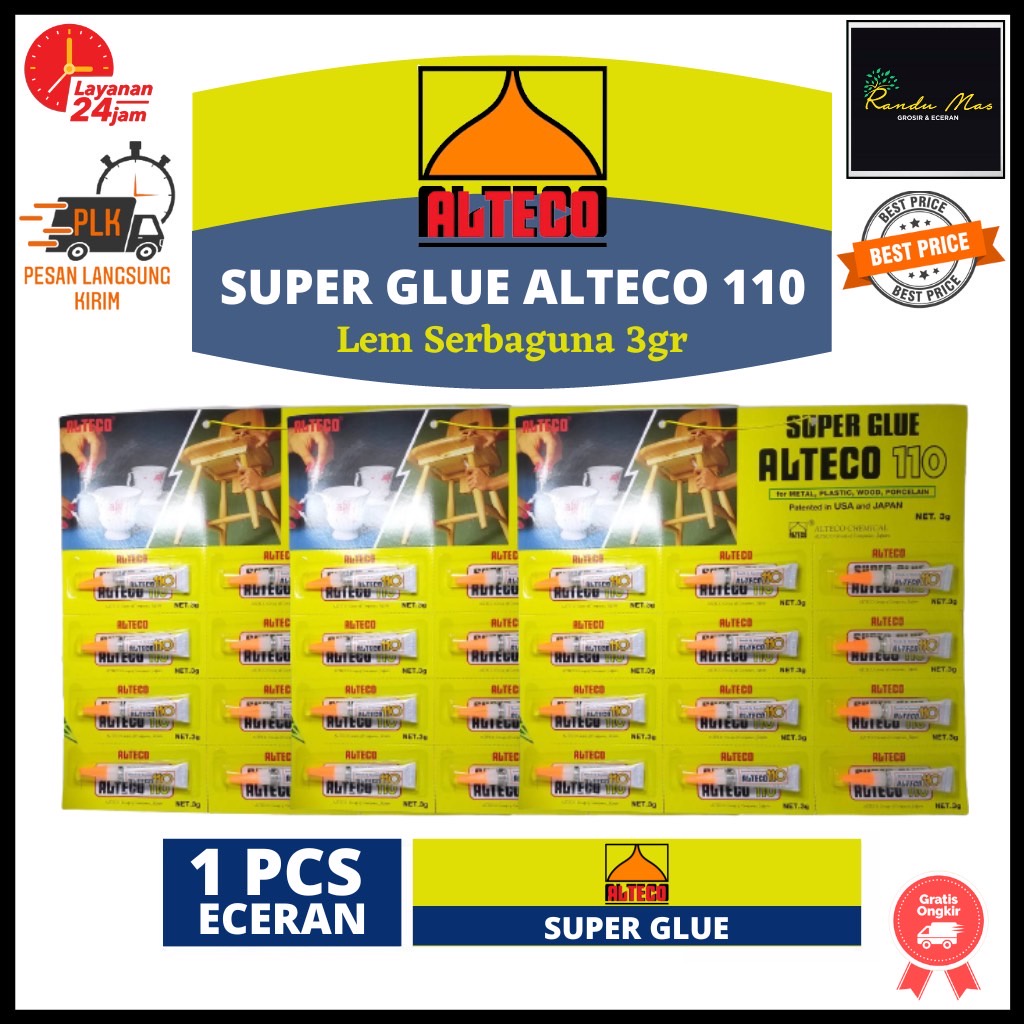 

ALTECO Super Glue Lem Alteko 110 Kemasan 3gr Original Perekat Serbaguna