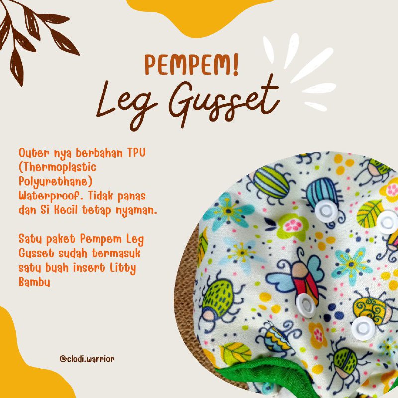 Clodi Pempem Leg Gusset - Popok Bayi Cloudy Clody Cuci Ulang Insert Bambu