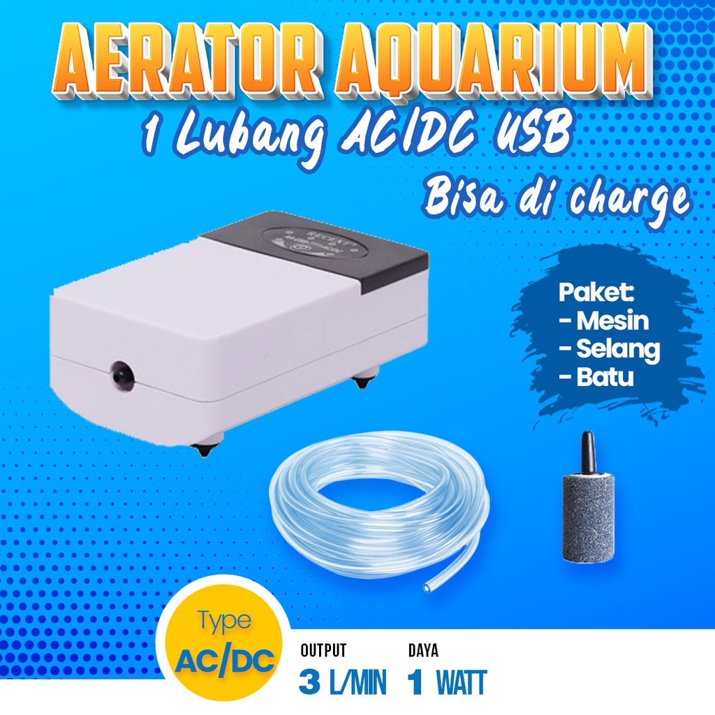 Mesin Aerator ACDC Aquarium Air Pump Gelembung otomatis 1 lubang