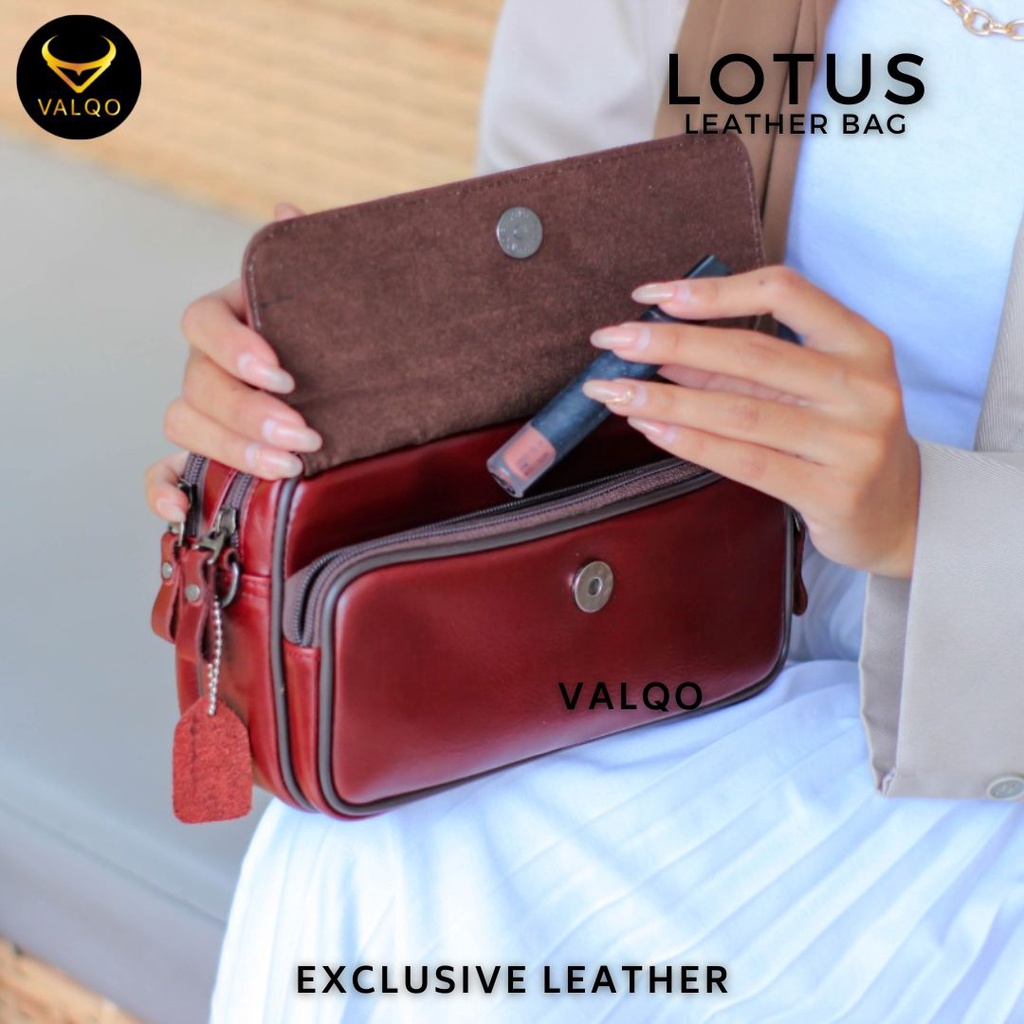 [VALQO] LOTUS Tas Wanita Kulit Sapi Clutch Kulit Pouch Kulit Cewek Perempuan Selempang Bahu