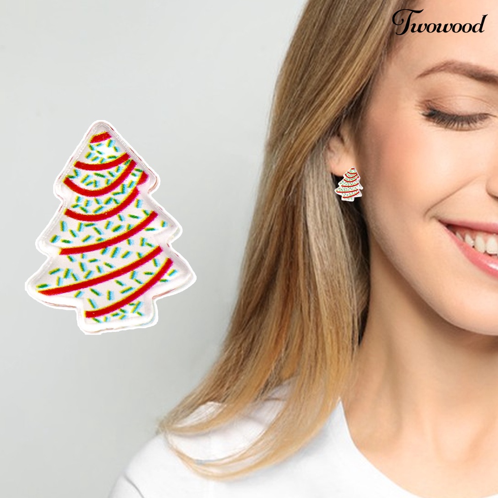 1 Pasang Anting Stud Mini Bentuk Pohon Natal Bahan Akrilik Hypoallergenic Untuk Wanita