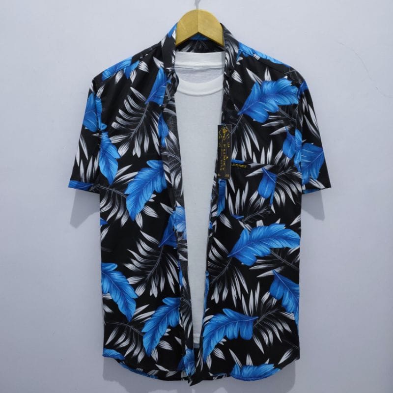 Kemeja Surfing Pria Lengan Pendek Motif Terbaru Variasi Di saku dan Leher Hem Pendek Cowok Distro Size M L XL Termurah