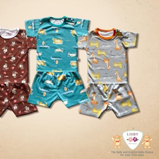 Libby Baby HAZY ZOO 3STEL Setelan Pendek Kancing Pundak - SMALL