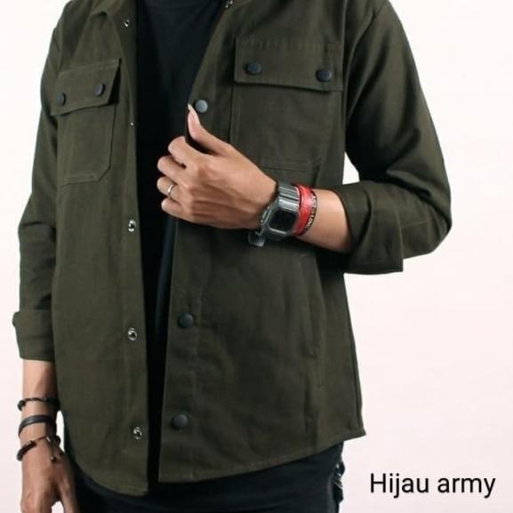 jaket semi parka pria kemeja semi parka jaket kanvas jaket casual - Hitam, Semi Parka M