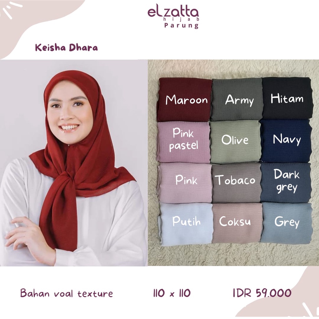 Keisha Dhara Elzatta /  Jilbab polos Texture Elzatta