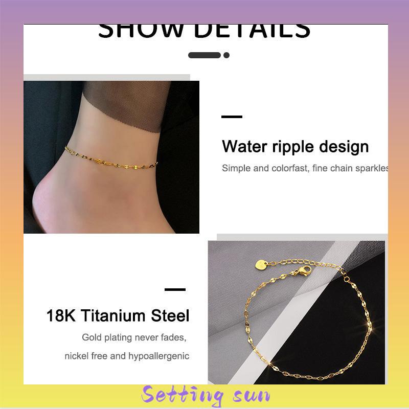 Anklet Emas 18K Wanita Titanium Steel Fairy Sederhana Tidak Memudar Rantai Tipis TN