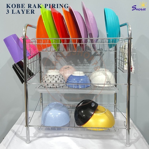 KOBE RAK PIRING 3 LAYER / RAK PIRING 3 SUSUN/RAK 3 TINGKAT/3 LAYER DISH DRAINER