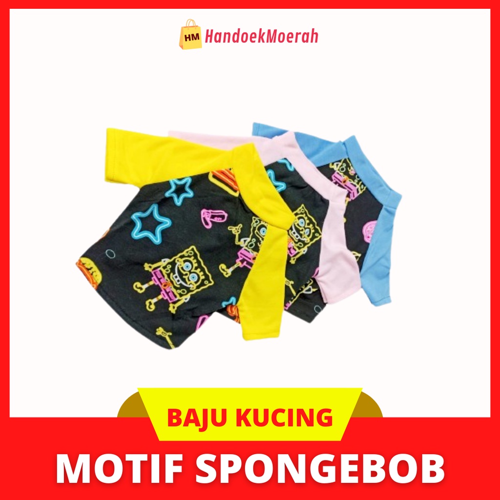 Baju Kucing Motif Spongebob Ukuran S / Kaos Untuk Kucing Dan Anjing