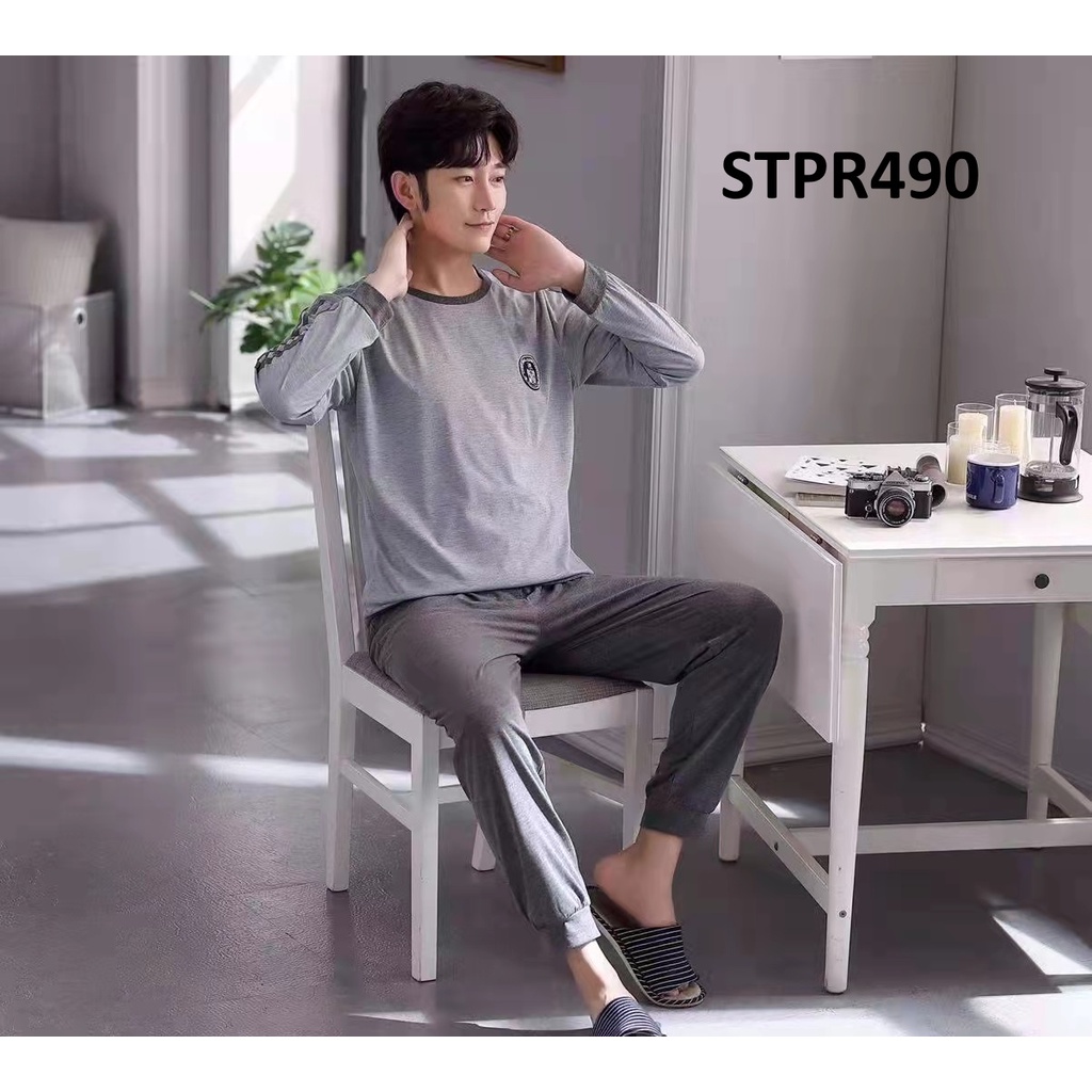 Piyama Pria Baju Tidur Pria Lengan Panjang Celana Panjang Motif Panda Abu-Abu