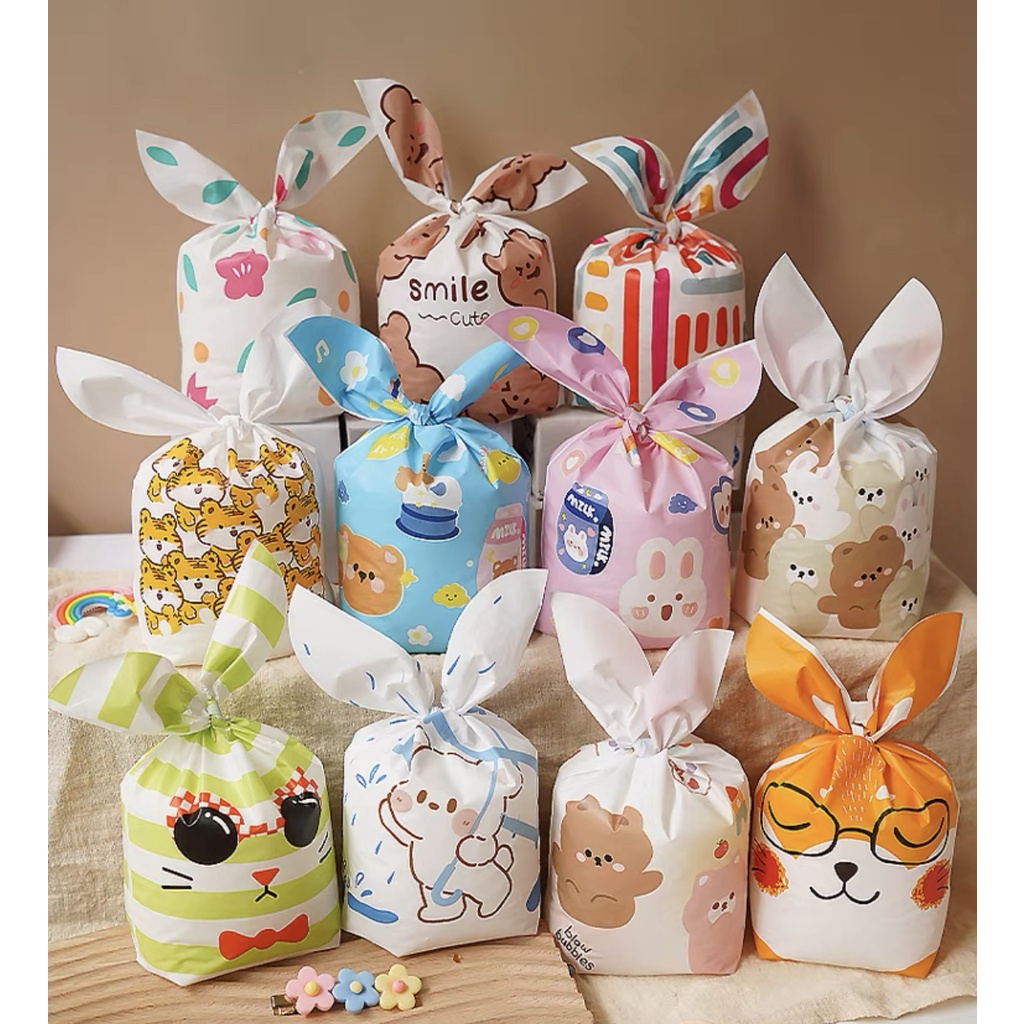 10 pcs Plastik Rabbit Ear Bag EBM 13.5 x 22 cm bungkus kue, cookies, goodie bag, tas suvenir, hampers ultah, manyue, DIY Suvenir