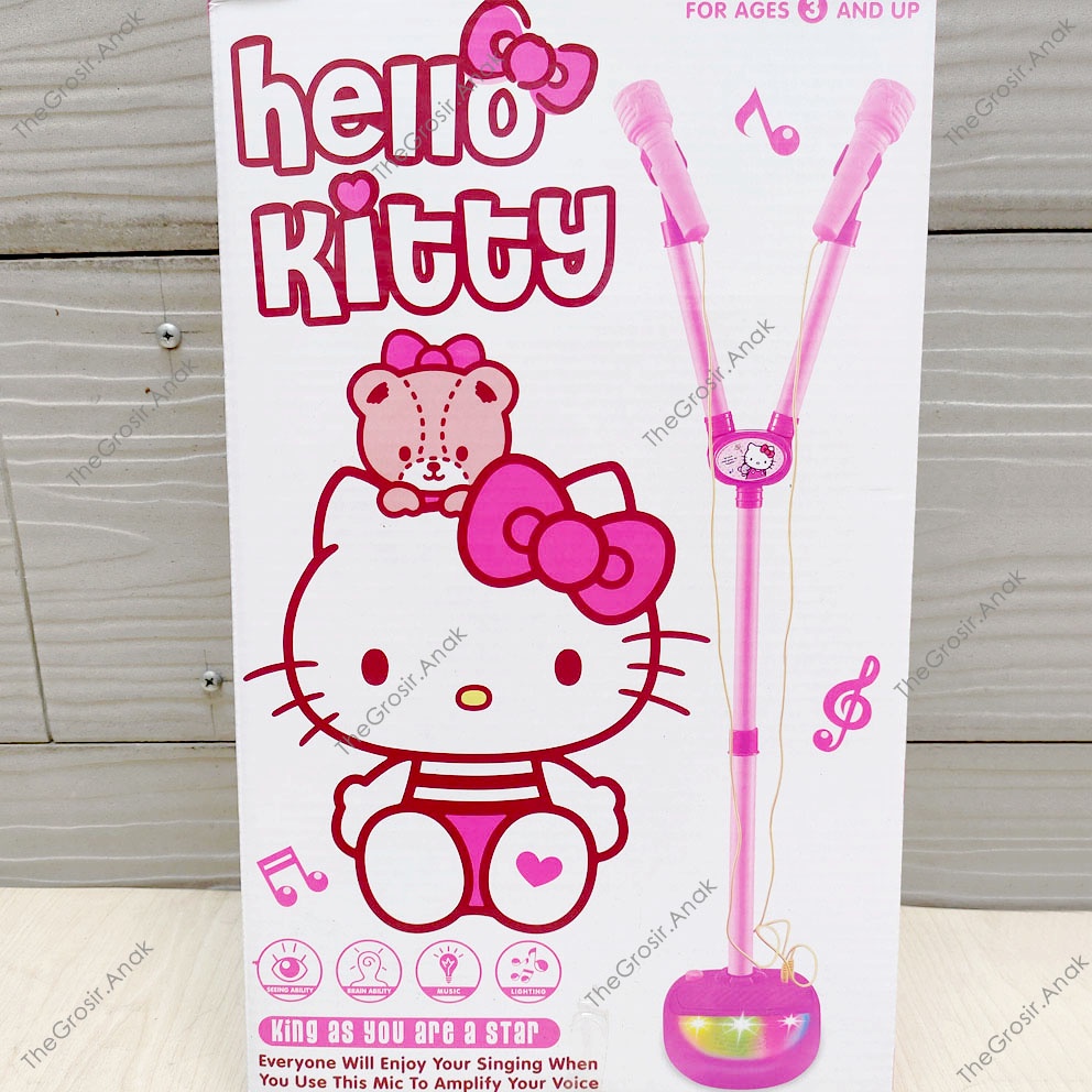 Microphone Karakter 2in1 Frozen Hello Kitty Superhero Mic Karaoke Double Standing LED