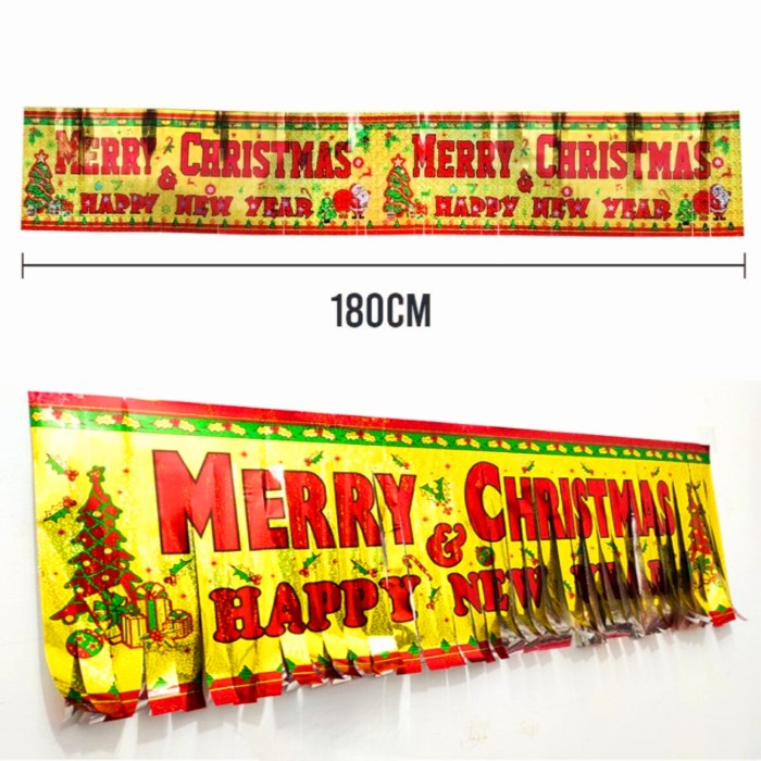 Garland Merry Christmas &amp; Happy New Year Banner Rumbai Foil Murah Banner Gong Xi Fa Cai Harga Grosir Termurah