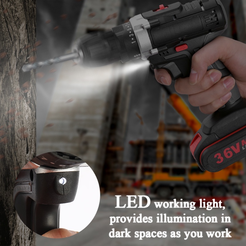 36V Mesin Bor Baterai Tangan Cordless Drill Battery impact drill Cordless Electric Drill Impact Cordless Electric Drill