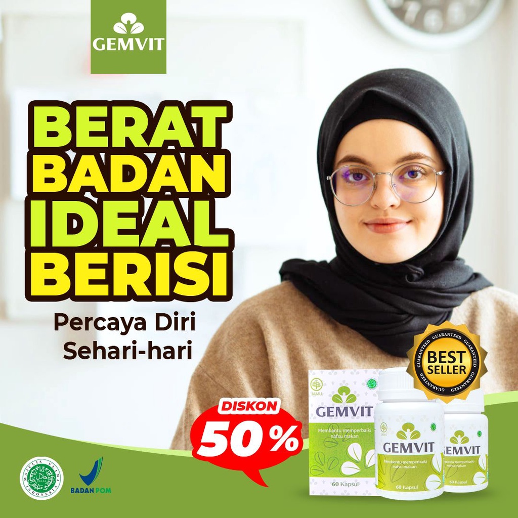 Gemvit suplemen Penggemuk Penambah Berat Badan Pencerah Wajah glowing ampuh 100% original bpom