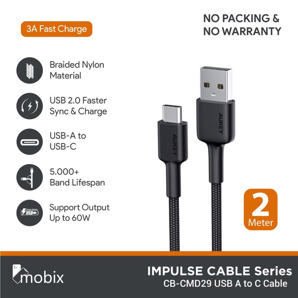 Kabel Aukey CB-CMD29 USB A to C 2M (NO PACKING &amp; NO WARRANTY)