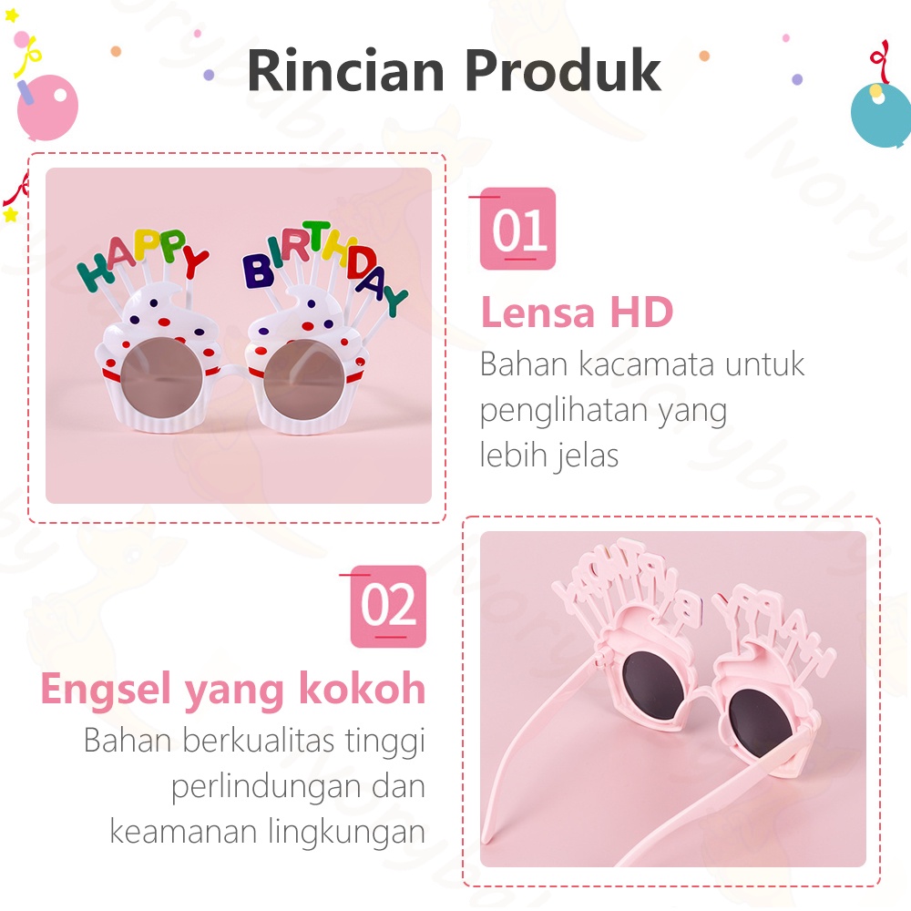 Ivorybaby Kacamata Happy Birthday Unisex Kacamata ulang tahun happy birthday glasses