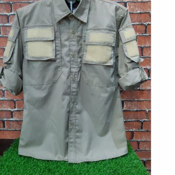 kemeja tactical army kemeja taktikal lengan panjang pria hijau army - HIJAU ARMY, M