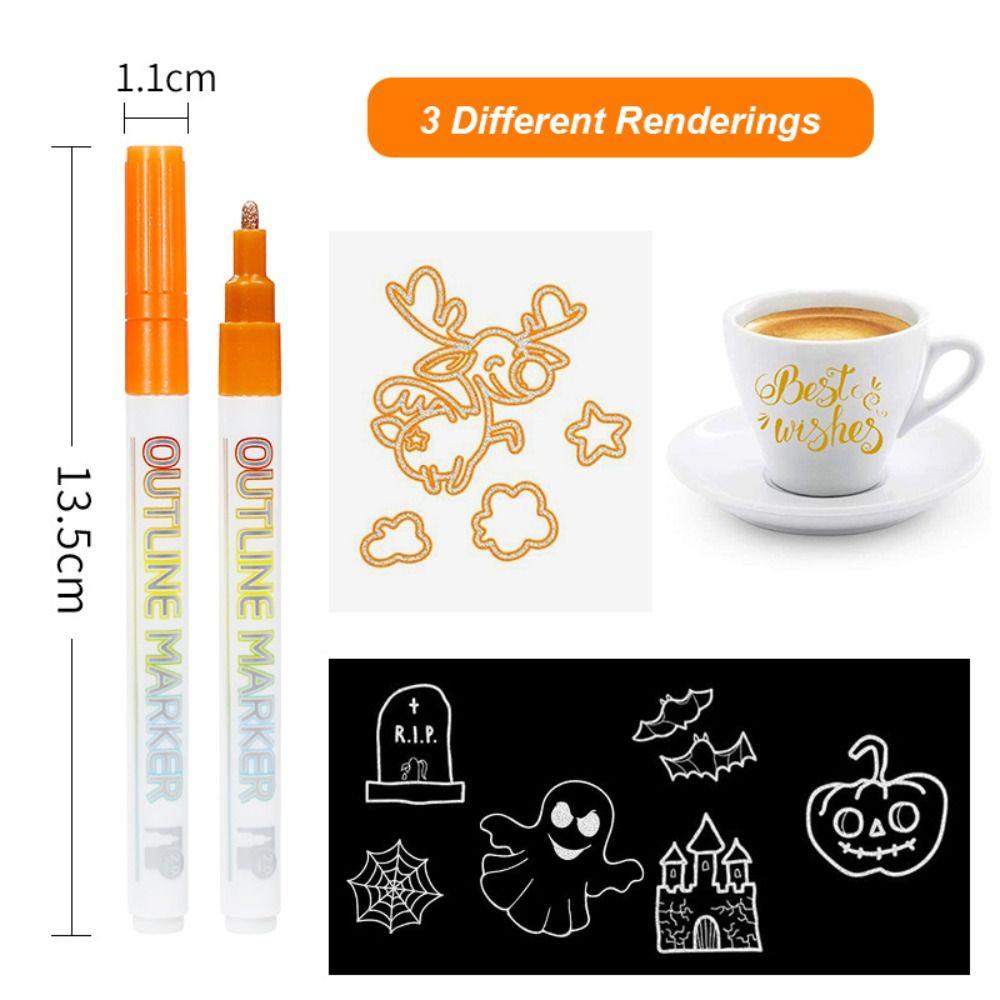 R-flower8/12pcs Pen Garis Ganda Graffiti Hand Akun Natal Fluorescence Watercolor Hand Painted Stabilo Pen