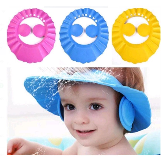 Topi Keramas Anak dengan Kancing Penutup Telinga Bahan Sponge/Baby SHOWER CAP 6-139