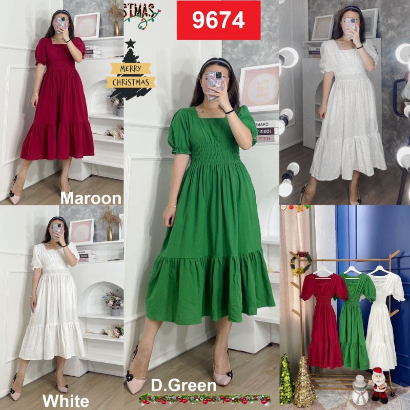 Baju Dress outfit natal polos terbaru christmas dress party new year eve 2023 wanita putih merah red