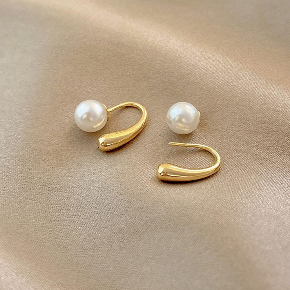 Mxbeauty Anting Tusuk Mutiara Trendi Sederhana Pesta Pernikahan Warna Emas Muda Mewah Ear Studs